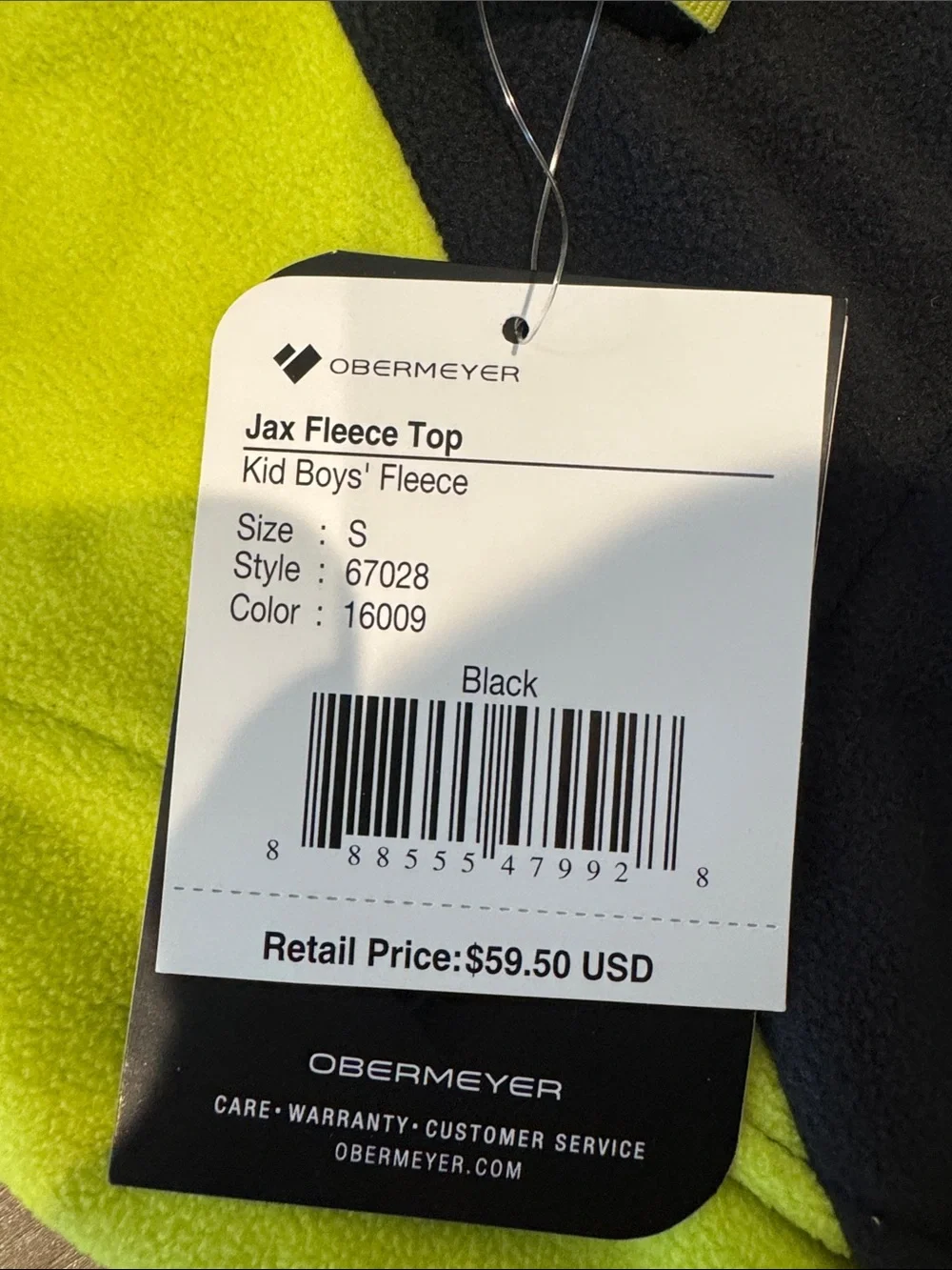 Boys Obermeyer Jax Top Snow Winter Ski Black & Neon Yellow Kids Fleece Pullover